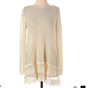 Altar'd State Cream Asymmetrical Tunic with Lace Hem